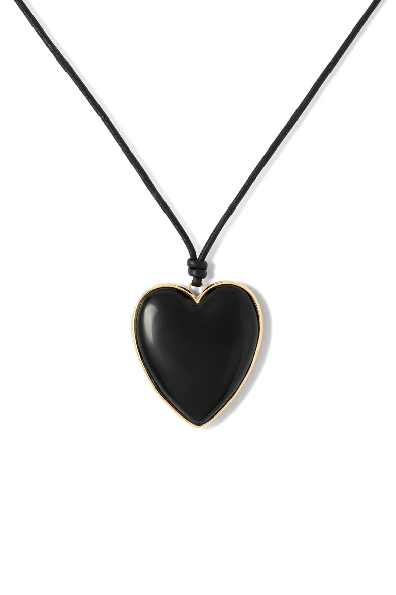 Heart Pendant Cord Necklace, Main, color, BLACK