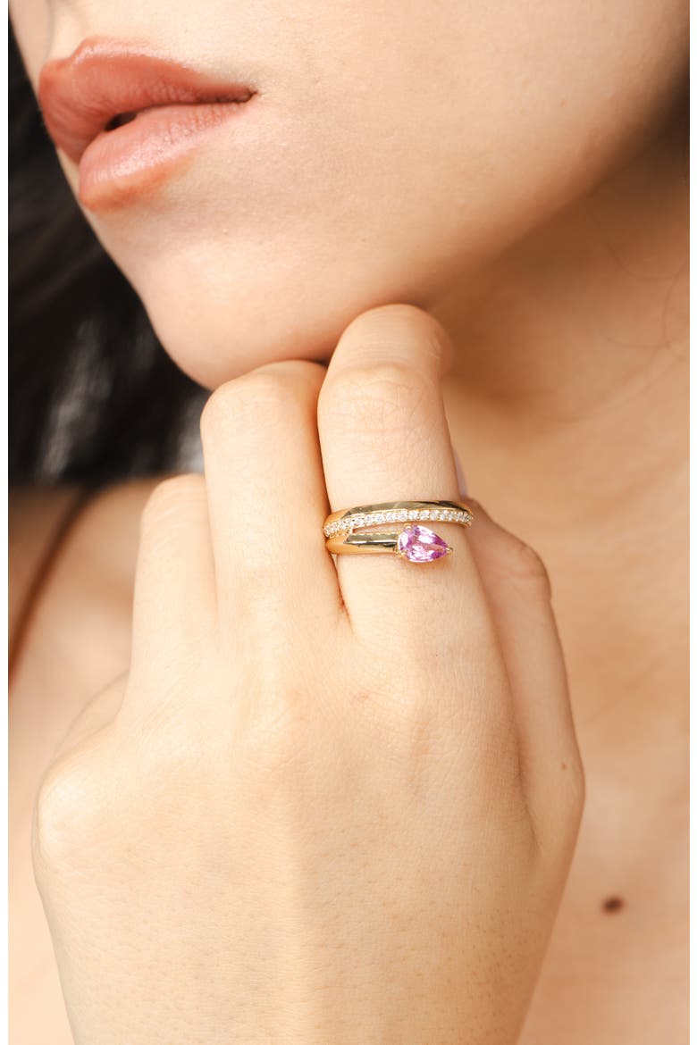 Elegance Diamond Pavé & Pink Sapphire Coil Ring, Alternate, color, 14K YELLOW GOLD