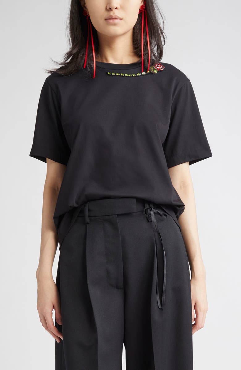 Simone Rocha Crystal Embellished Carnation Cotton T-Shirt, Main, color, 