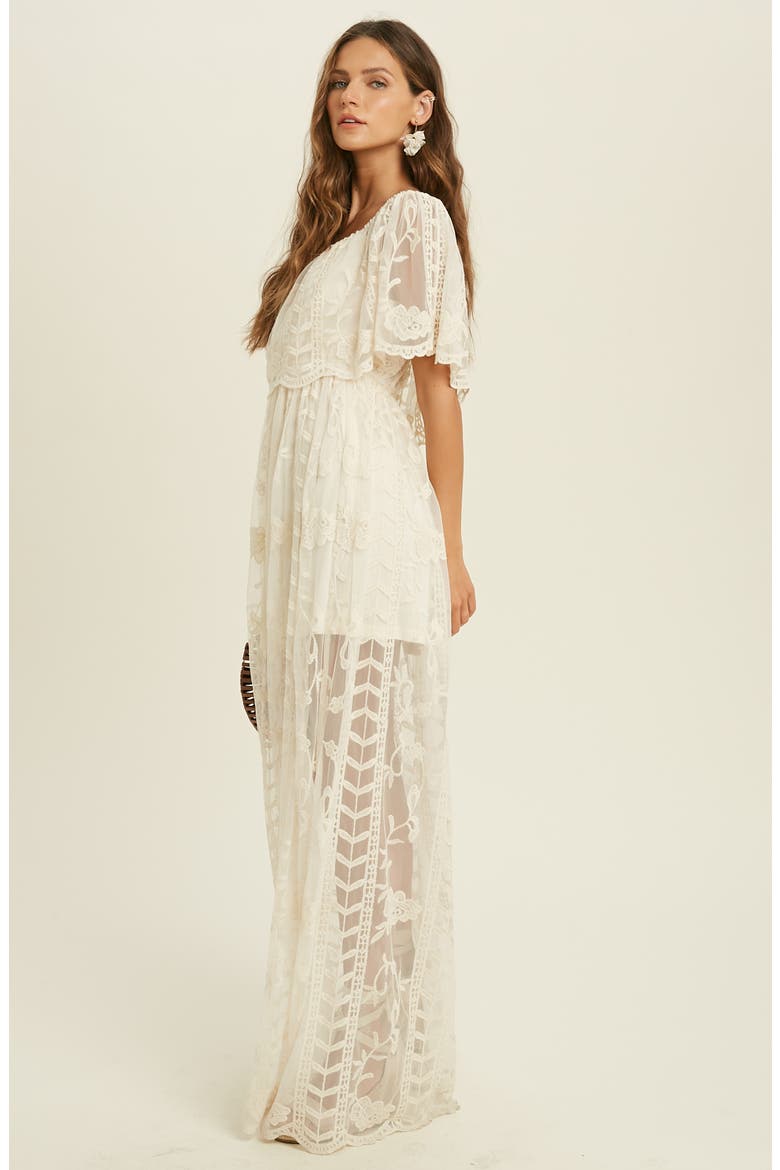 Lace Overlay Off the Shoulder Maxi Dress, Alternate, color, NATURAL