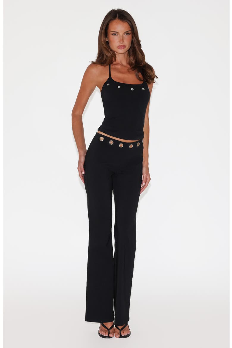 Marren Low Rise Grommet Flare Pants, Alternate, color, BLACK