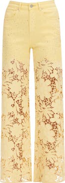 Bayeas Crystal Embellished Lace Wide Leg Jeans