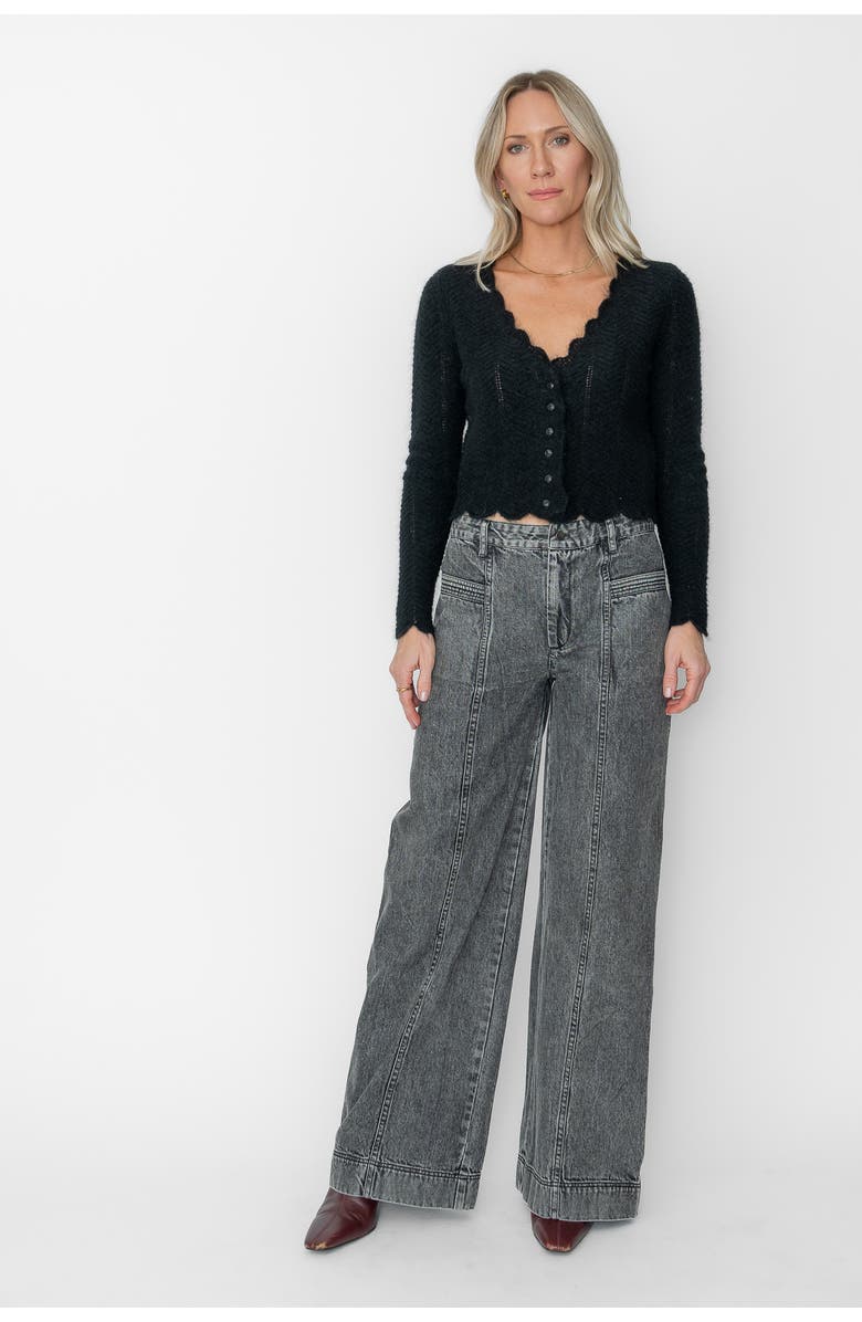 West Of Amelie Scallop Cardigan, Main, color, Black