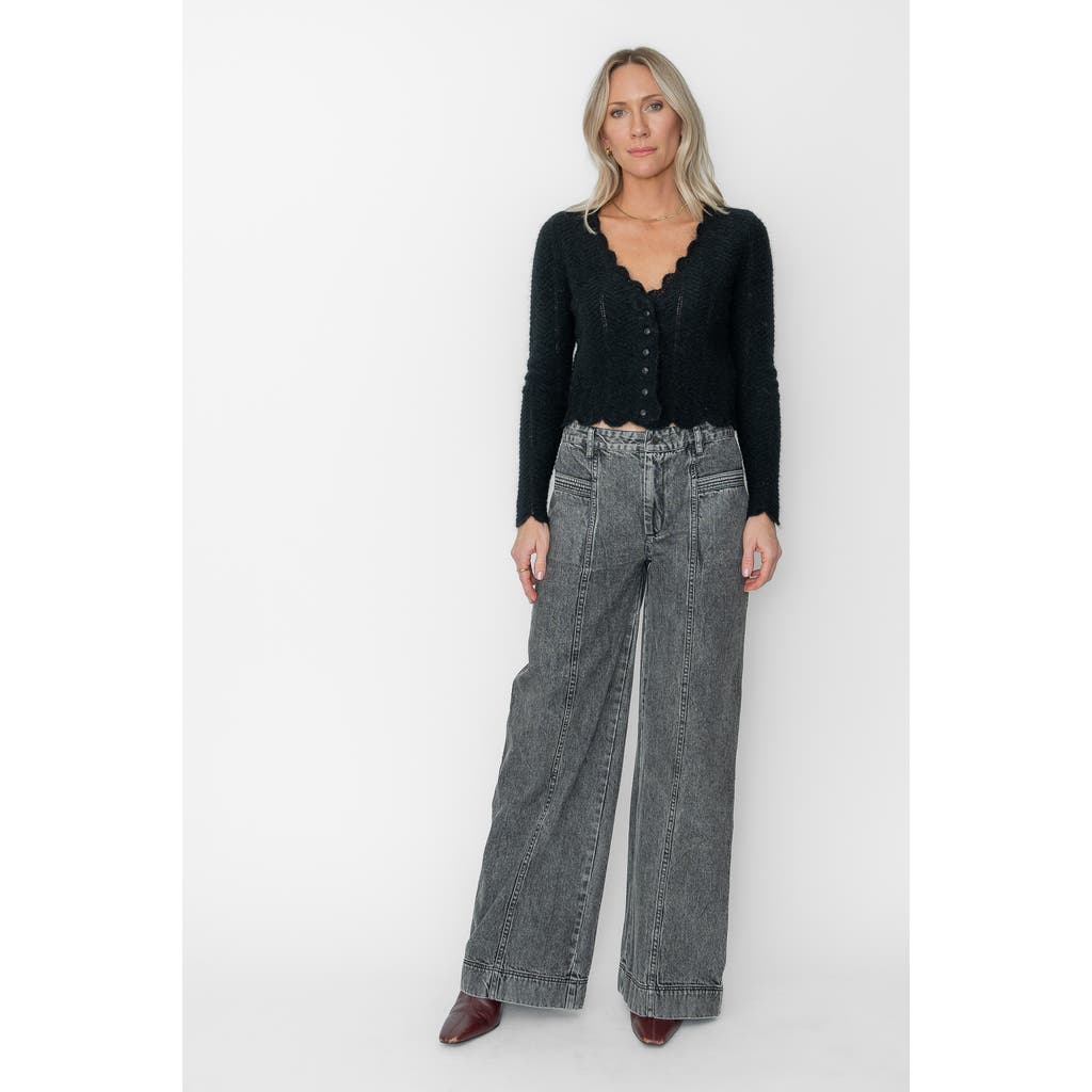 West Of Amelie Scallop Cardigan In Black