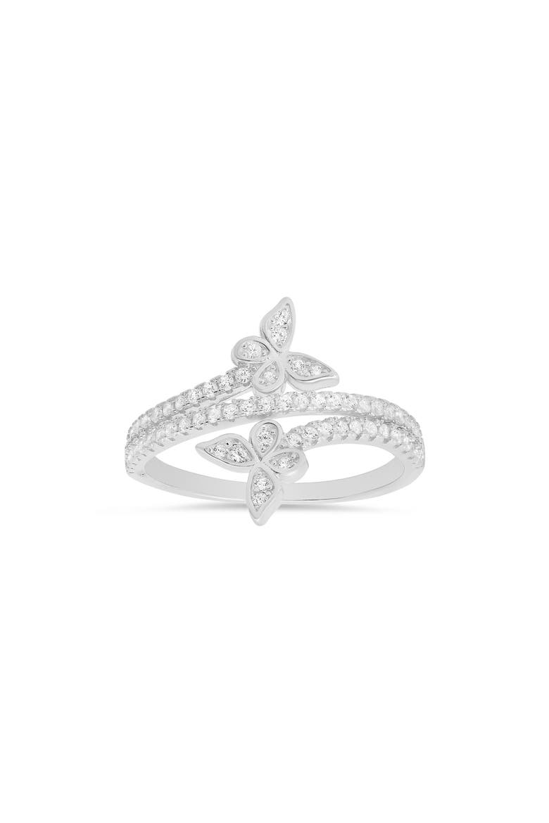 Sterling Silver CZ Pavé Butterfly Ring, Main, color, SILVER