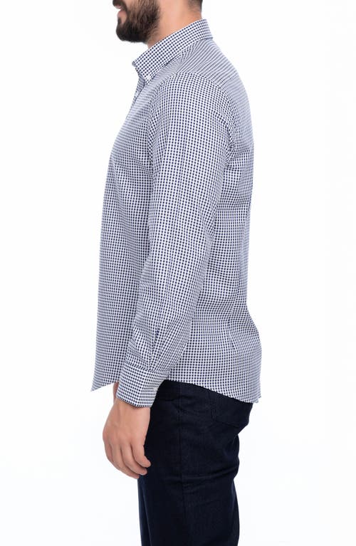 Vellapais Check Cotton Slim Fit Button Down Shirt In Dark Blue