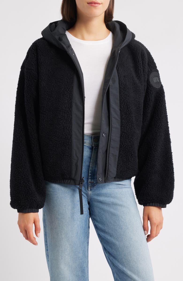 Canada Goose Alberini Reversible High Pile Fleece Bomber Jacket, Alternate, color, Black/ Black