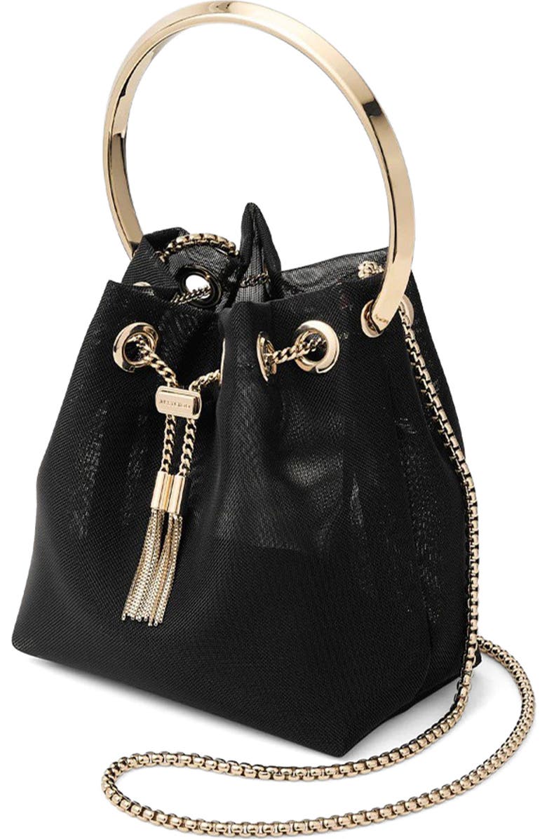Jimmy Choo Bon Bon Mesh Top Handle Pouch, Alternate, color, Black/ Light Gold