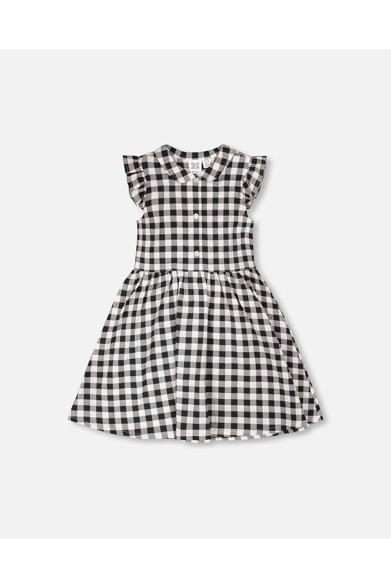 Classic Sleeveless Gingham Button Down Dress, Main, color, Black Gingham