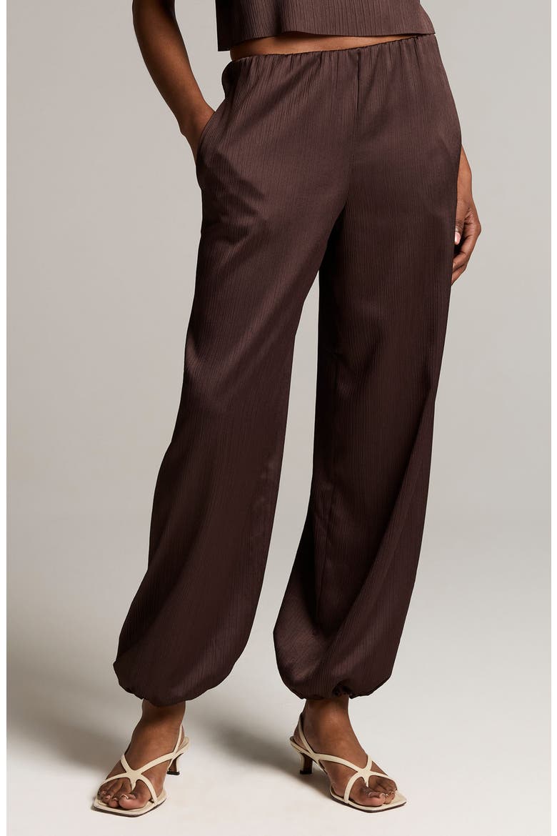 Plissé Drawcord-Hem Satin Pants, Main, color, IRON