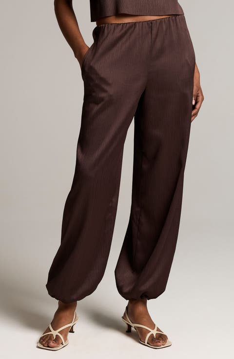 Plissé Drawcord-Hem Satin Pants