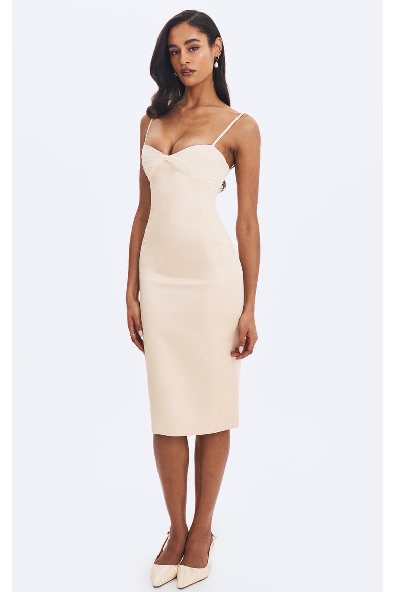 Gracie Ruched Satin Midi Dress, Main, color, Butter Yellow