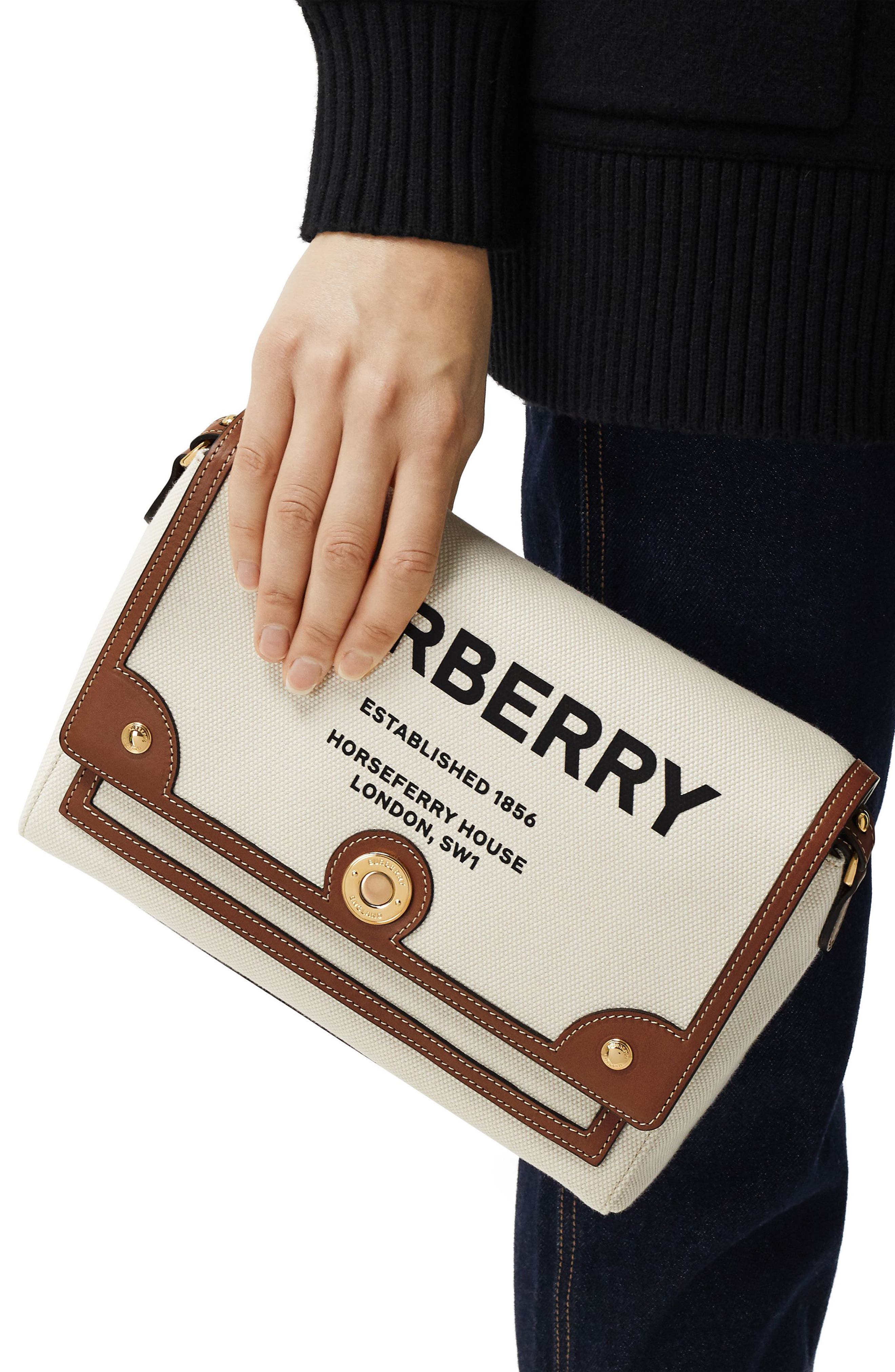 Burberry Note Horseferry Print Canvas & Leather Crossbody Bag, Alternate, color, 