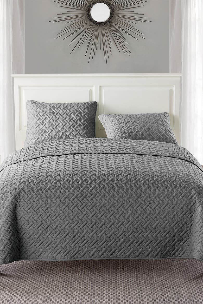 Nina Embossed Basketweave Quilt Set - Twin, Alternate, color, GREY