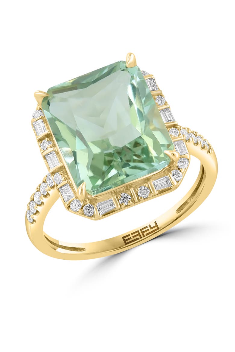 14K Yellow Gold Diamond & Green Amethyst Halo Ring, Alternate, color, 14K Gold