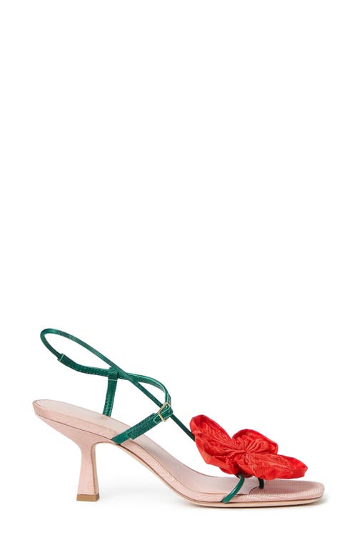 Loeffler Randall Frank Flower Applique Heeled Sandals Nude/green/red In Beige/green/red
