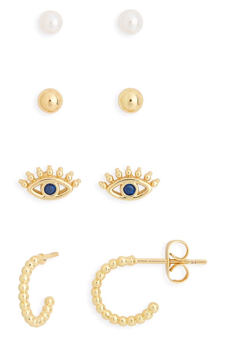 Set of 4 Assorted Stud & Hoop Earrings, Alternate, color, BLUE MULTI- GOLD