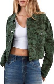 HINT OF BLU Print Crop Denim Jacket