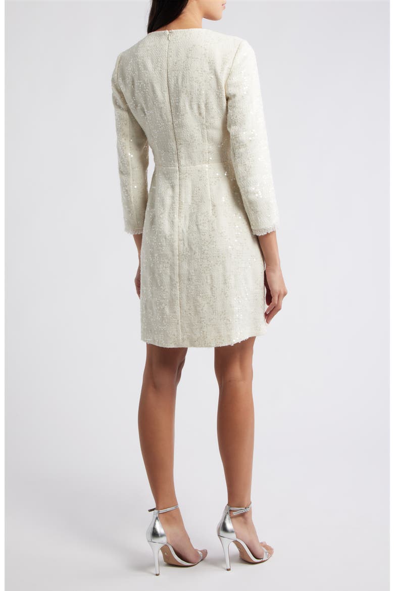 Bow Detail Sequin Tweed Sheath Dress, Alternate, color, IVORY