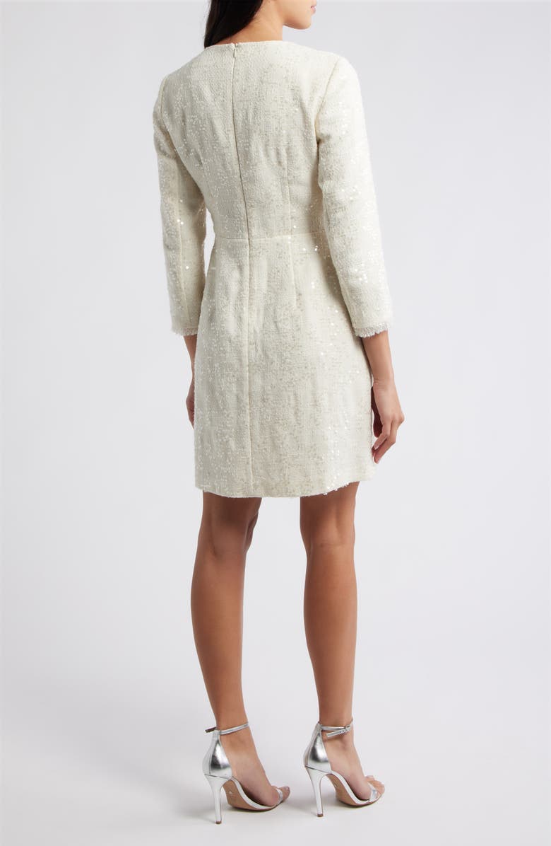 Eliza J Bow Detail Sequin Tweed Sheath Dress, Alternate, color, Ivory