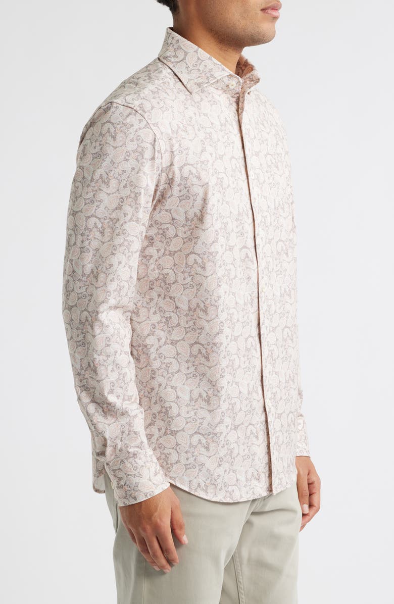 Bugatchi OoohCotton<sup>®</sup> Devon Paisley Print Button-Up Shirt, Alternate, color, Papaya