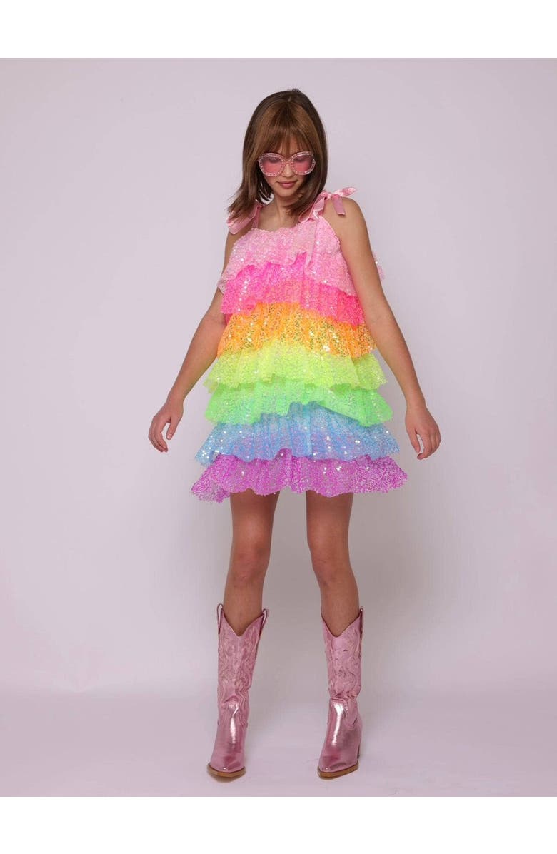 Lola + The Boys Neon Sequin Ruffle Dress, Alternate, color, Multicolor