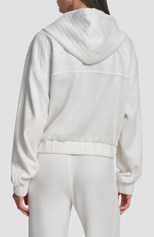 Dkny Mixed Media Zip-up Hooded Jacket In White