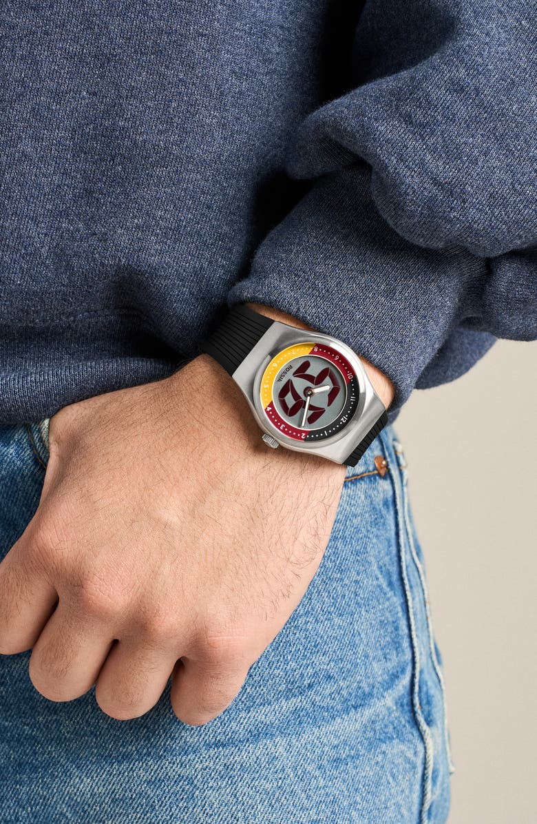 Fossil World Flags Big Tic<sup>®</sup> Anadigi Silicone Strap Watch, 40mm, Alternate, color, Black