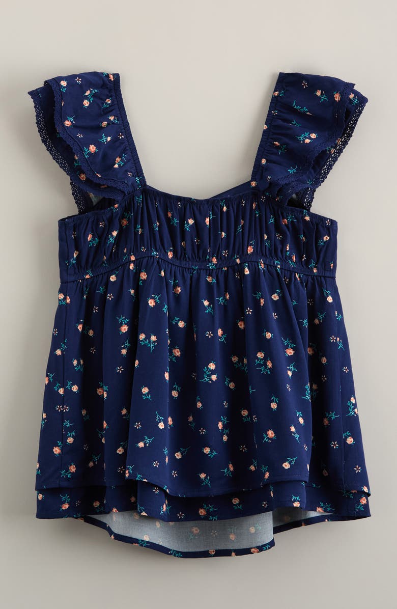 Treasure & Bond Kids' Ditsy Floral Ruffle Sleeve Top, Alternate, color, Navy Medieval Wild Rosette