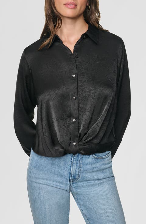 Twist Front Crinkle Satin Shirt