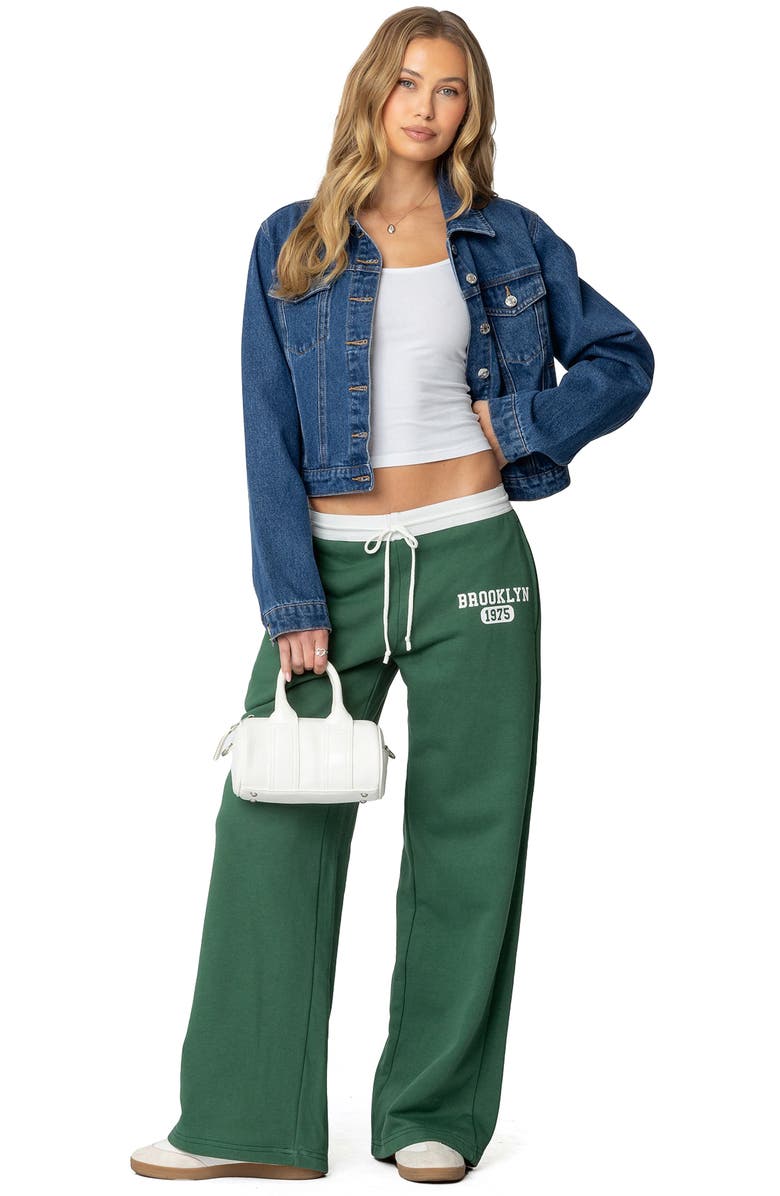 EDIKTED Brookie Wide Leg Cotton Sweatpants, Alternate, color, Green