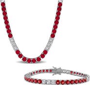 DELMAR Lab Created Ruby & Lab Created White Sapphire Tennis Bracelet & Necklace Set