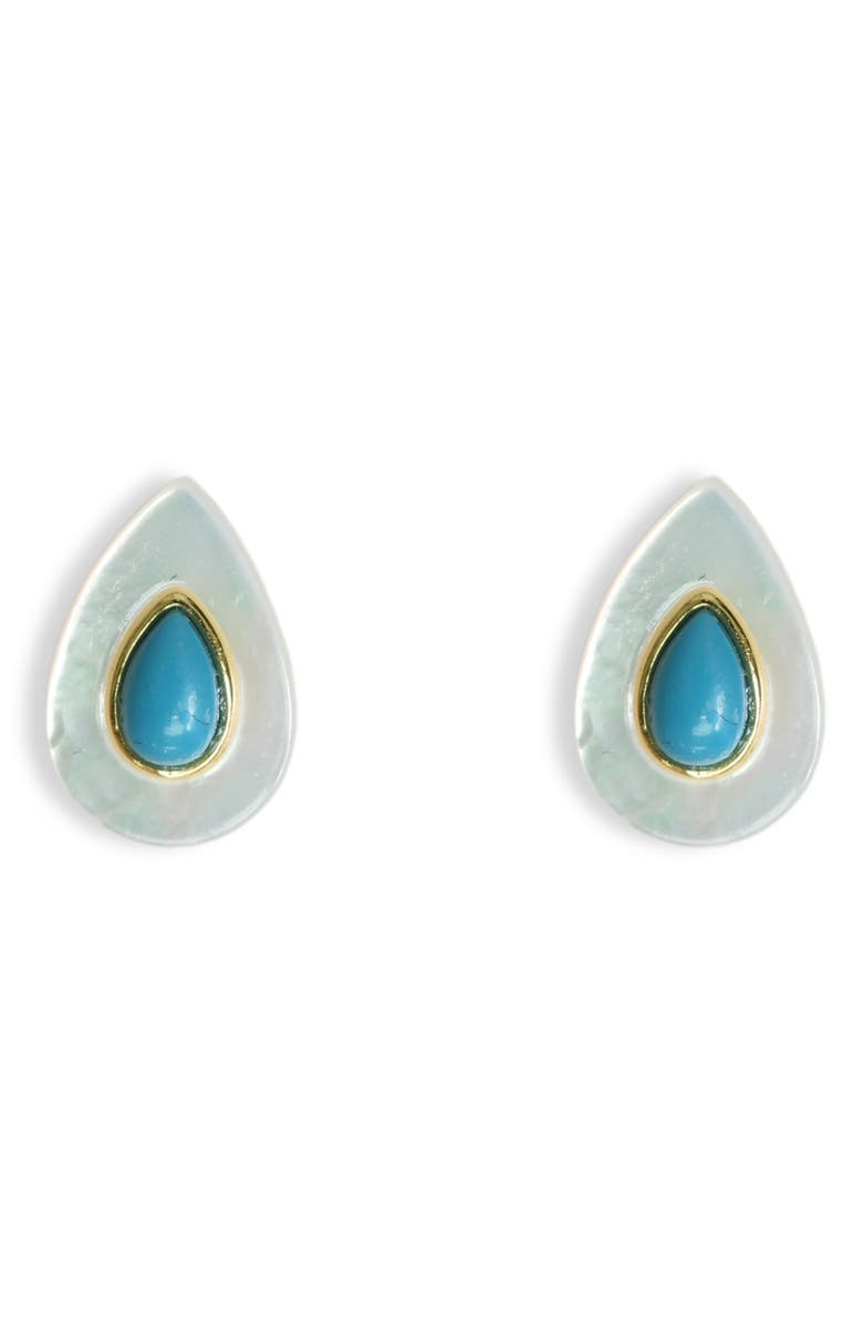 Argento Vivo Sterling Silver Teardrop Mother-of-Pearl & Turquoise Stud Earrings, Main, color, 