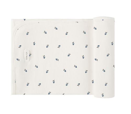 Ely's & Co. Ribbed Cotton Zipper Blanket Collection In Ivory/blue Berry