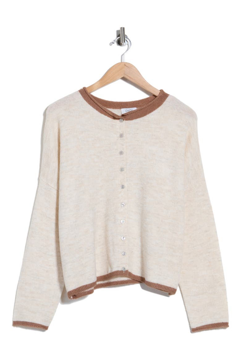 Tipped Roll Collar Cardigan, Main, color, MALTED