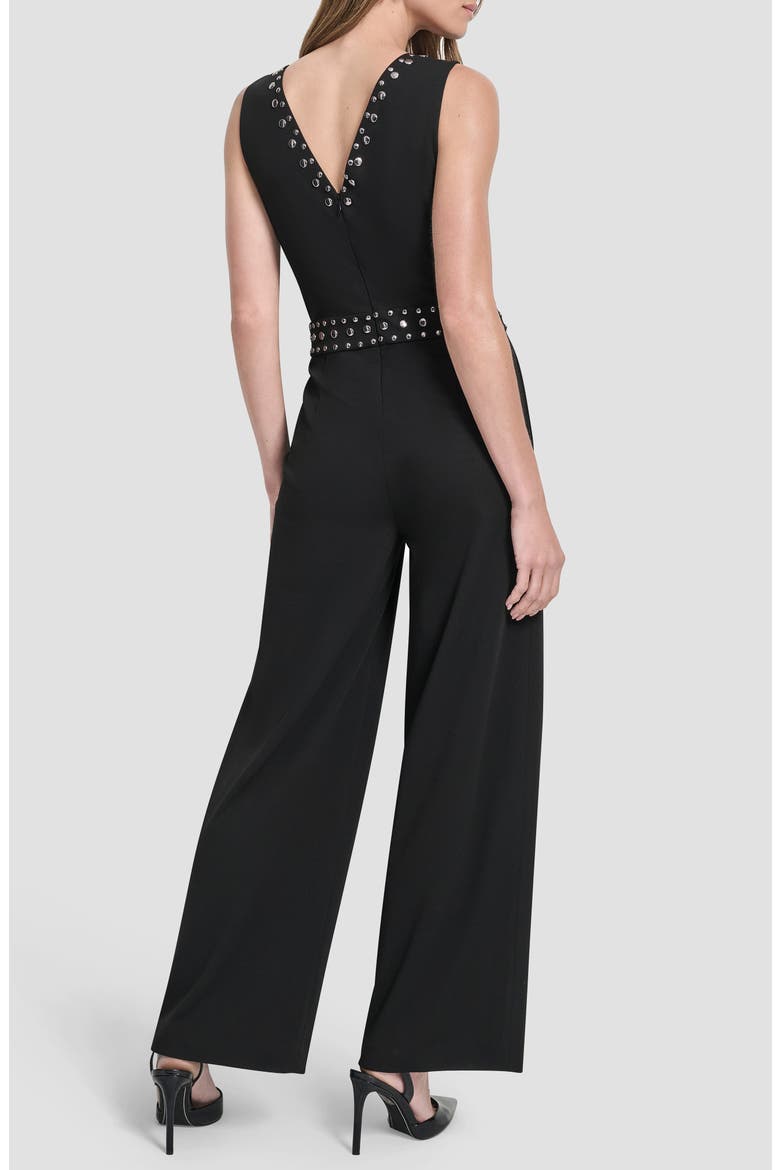 Stud Detail Scuba Crepe Jumpsuit, Alternate, color, BLACK