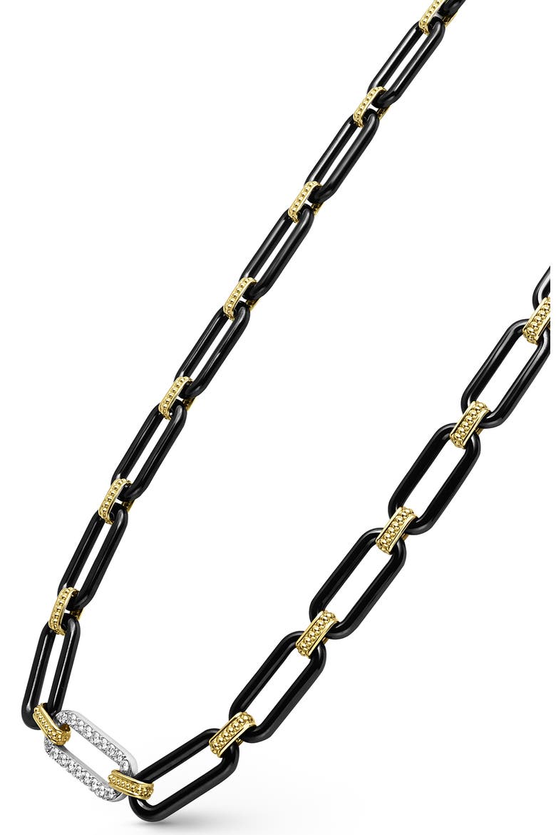 Signature Caviar Black Ceramic Link & Diamond Necklace, Alternate, color, BLACK