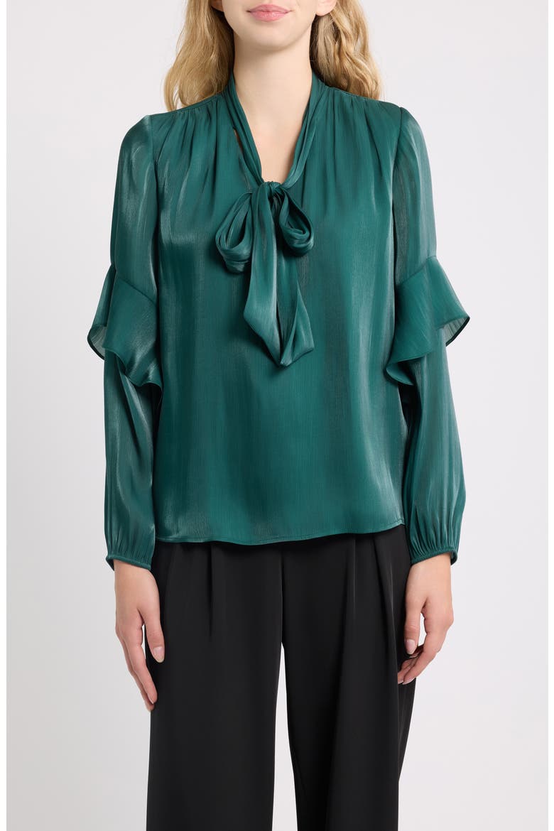 Bow Tied Ruffled Top, Main, color, PINE FOREST