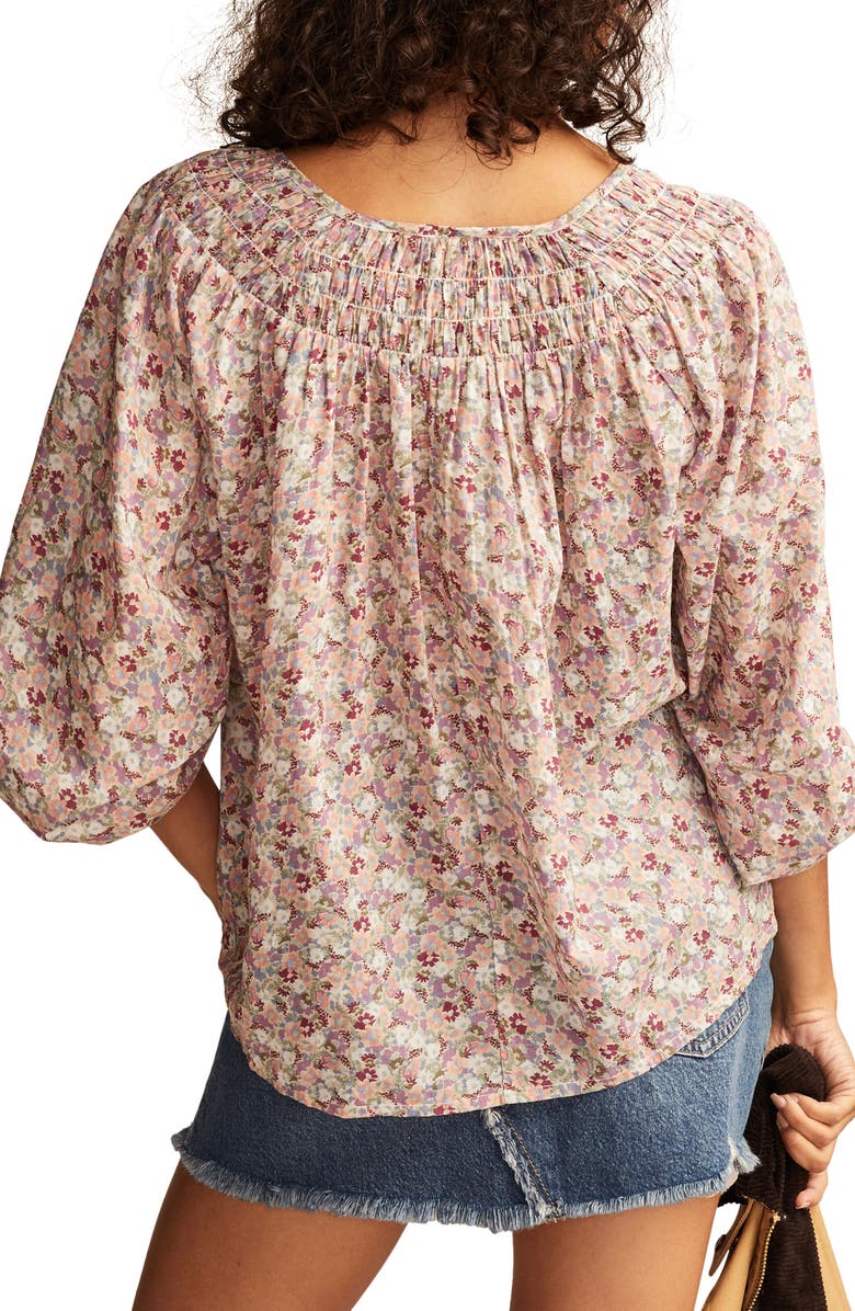 Lucky Brand Floral Smocked Yoke Cotton Top, Alternate, color, Pink Floral