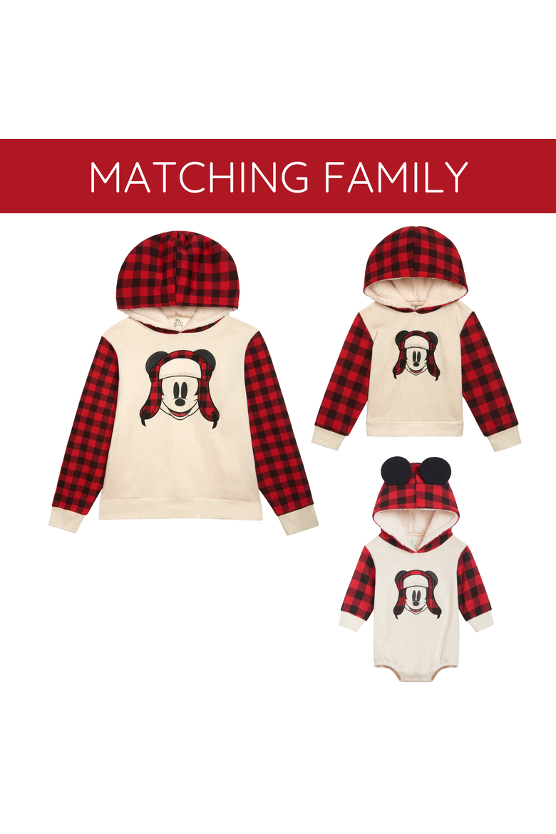 Mickey Mouse Holiday Fleece Hooded Pullover, Alternate, color, Oatmeal Red Mickey