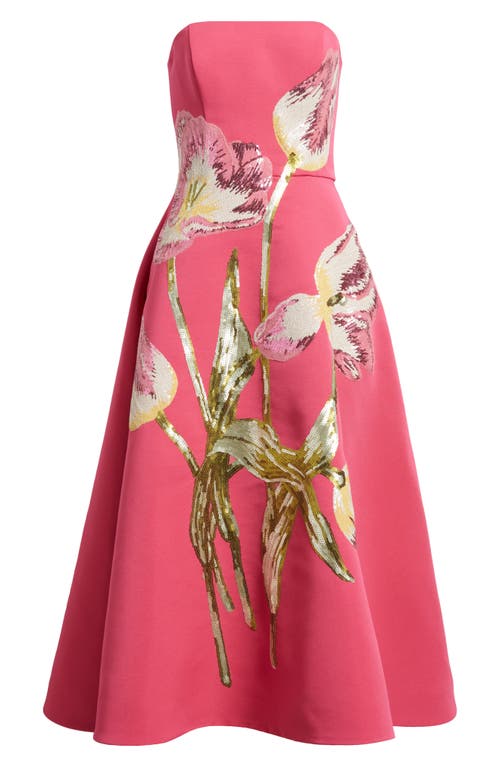 Amsale Sequin Strapless Cocktail Dress In Cerise