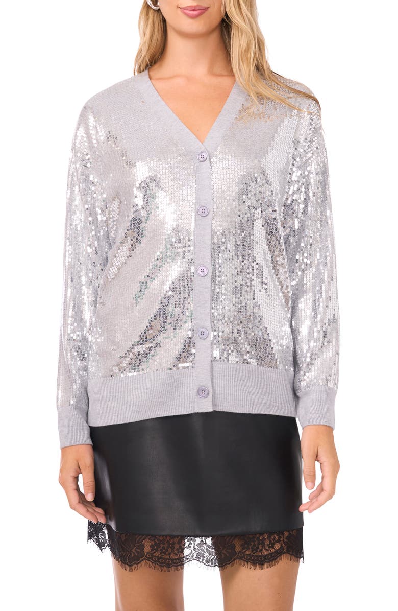 Vince Camuto Sequin Cardigan, Main, color, Light Heather Grey