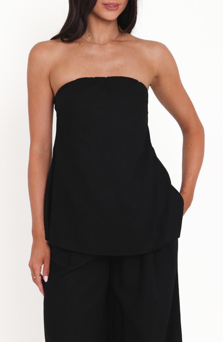Petal & Pup Rosemarie Strapless Longline Linen Blend Top, Main, color, Black