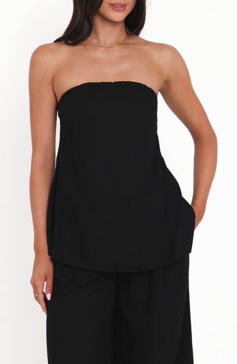 Rosemarie Strapless Longline Linen Blend Top