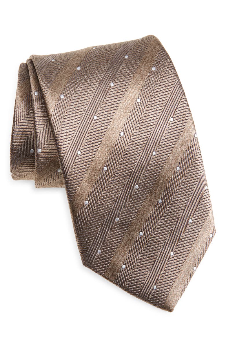 David Donahue Polka Dot Silk Tie, Main, color, Cocoa