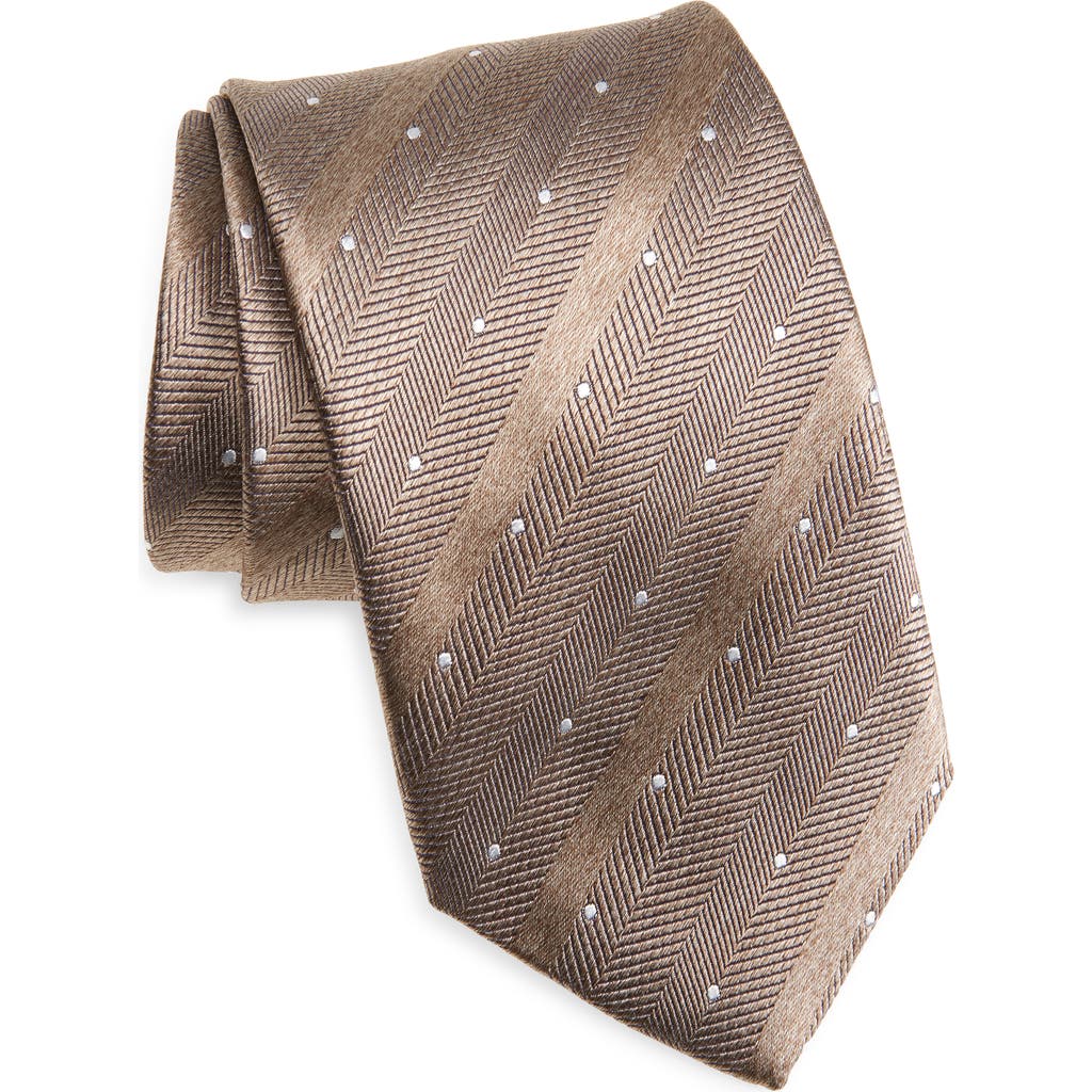 David Donahue Polka Dot Silk Tie In Brown