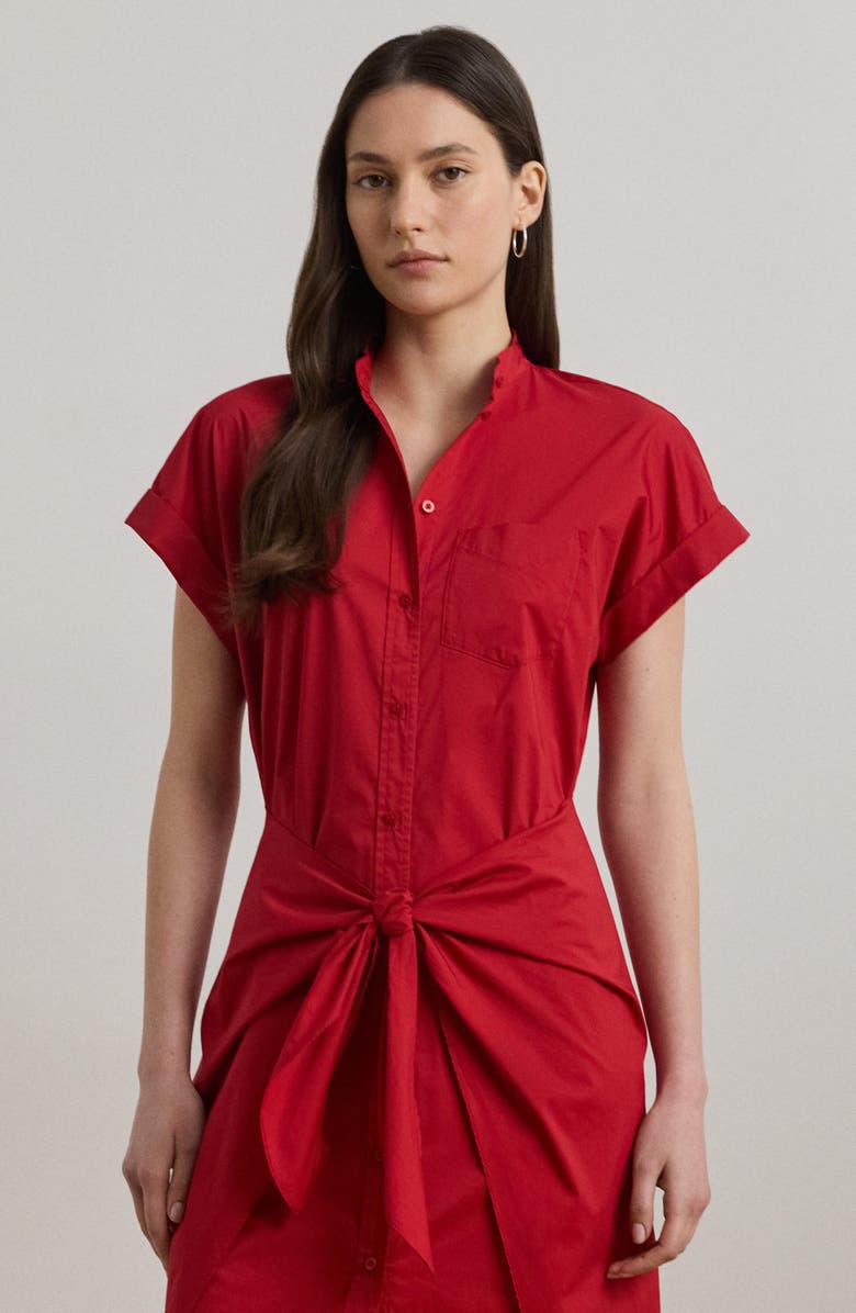 Lauren Ralph Lauren Tie Front Cotton Blend Shirtdress, Alternate, color, Madison Red