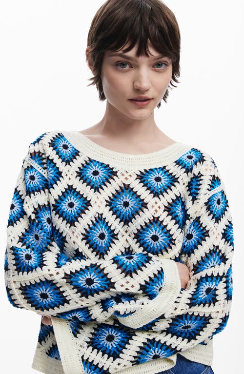 Desigual Multicolor Crochet Sweater In Blue Multi