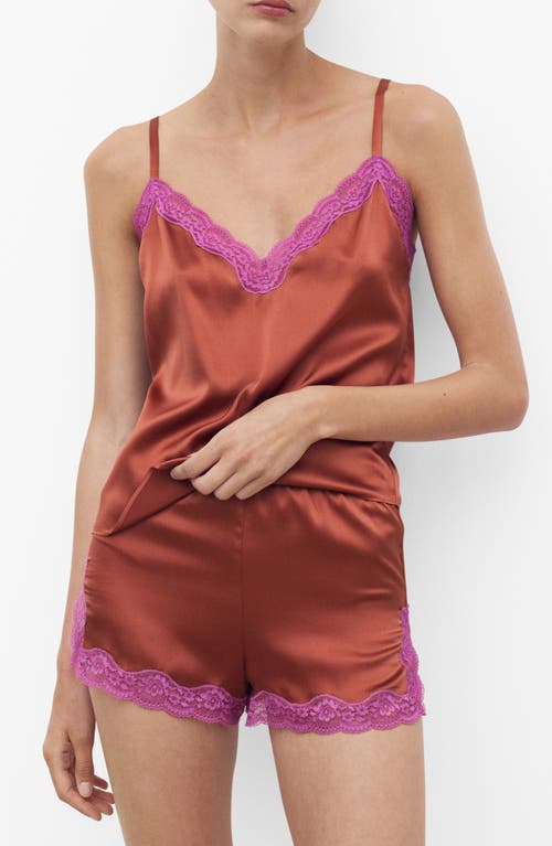 Mango Contrast Lace Silk Camisole In Brown