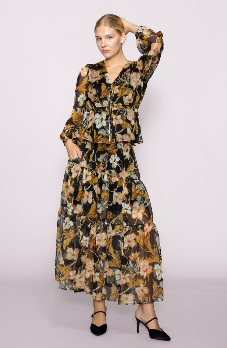 MELLODAY Chiffon Peplum Top, Alternate, color, Black Multi